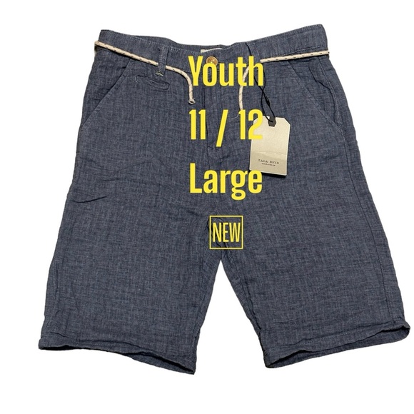 Zara Boys Youth 11/12 Large Shorts Chino Khakis Navy Blue Adjustable Stretch NWT - Picture 2 of 12